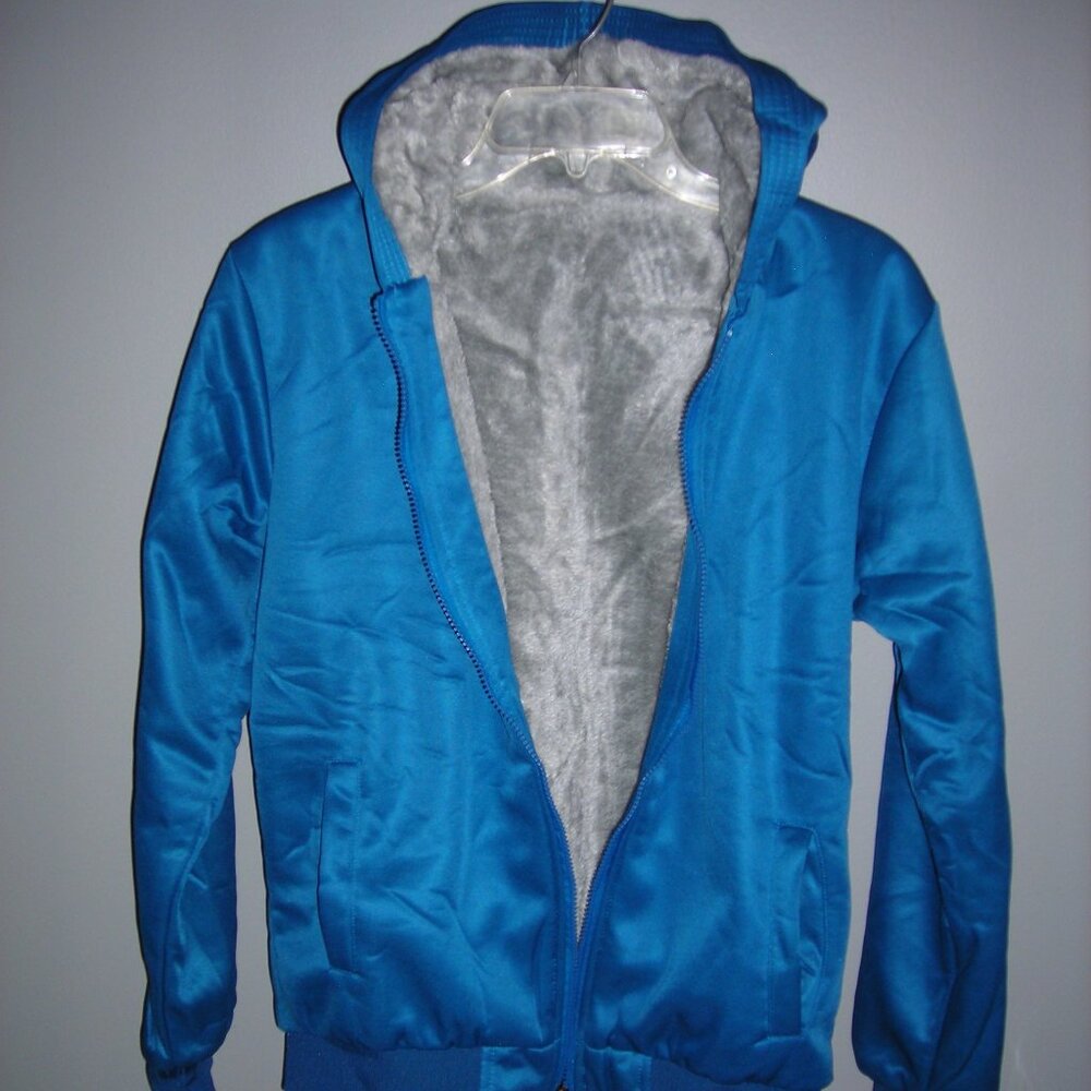 NEW Men's blue warm JACKET with gray fuzzy lining